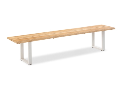 Niehoff Solid Teak Gartenbank mit Baumkante 220x45cm, Profilkufe Aluminium-Ivory