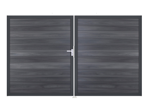 GrojaSolid BPC Steckzaun Doppeltor DIN Rechts Sonderbreite H:180cm steingrau DB703
