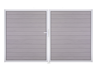 GrojaSolid BPC Steckzaun Doppeltor DIN Rechts Sonderbreite H:180cm BiColor sand EV1