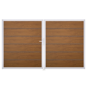 Groja BasicLine Steckzaun Premium DIN Rechts Doppeltor Sonderbreite H:180cm Golden Oak EV1 Groja BasicLine Steckzaun Premium DIN Rechts Doppeltor Sonderbreite H:180cm Golden Oak EV1