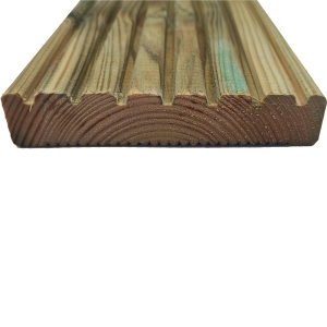 Terrassendiele Kiefer KDI gr&uuml;n 27x145mm grob-fein profiliert