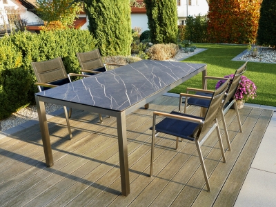 Zebra 4x Everest Sessel-Opus Tisch 180x100cm mit Sela Tischplatte Essgruppe