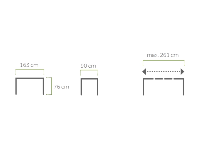 MWH Universal Ausziehtisch Eisengrau 163-261 x 90cm