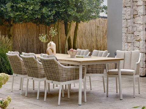 Apple Bee Milou Dining-Set 1 Oyster Tisch 240x100cm mit 6 Sesseln