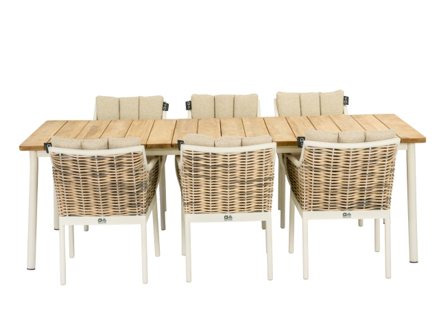 Apple Bee Milou Dining-Set 1 Oyster Tisch 240x100cm mit 6 Sesseln