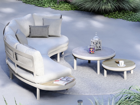 Zebra Wave Kaffeetisch Teak 60cm rund Aluminium light taupe