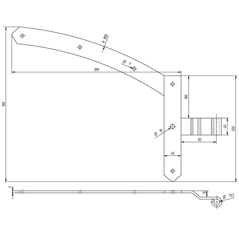 Beschlagssatz f�r Rundbogen-Einzeltore links Stahl galv. verz. schwarz