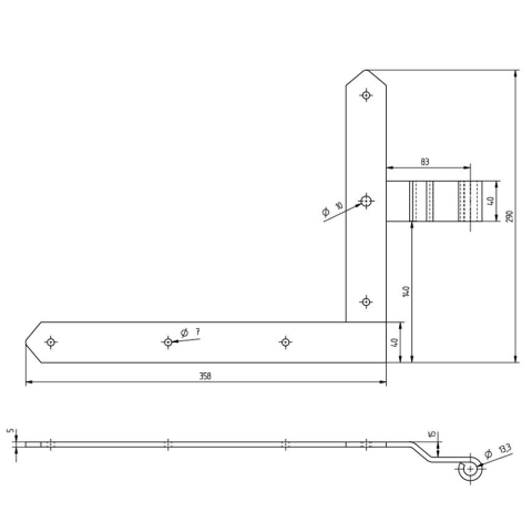 Beschlagssatz f�r Rundbogen-Einzeltore rechts Stahl galv. verz. schwarz