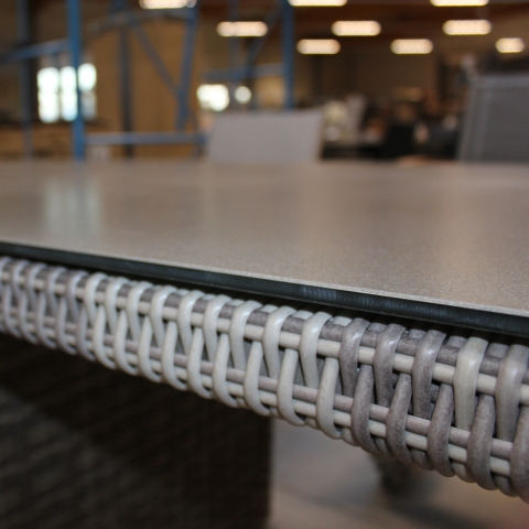 Plo� Sahara Diningtisch 220x100cm Geflecht-Glas Beige-Grau-Meliert-Light Grey