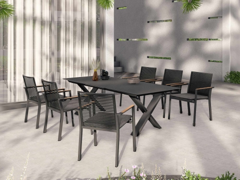 Zebra Fly Rope Stapelsessel graphite, Armlehnen Teak