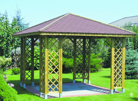 Pavillon Ania 349x349cm Bausatz Fichte kdi gr�n mit Holzdach
