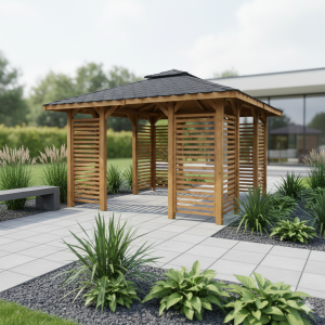 Pavillon Sara-2 357x357cm Bausatz Fichte kdi gr&uuml;n mit Holzdach