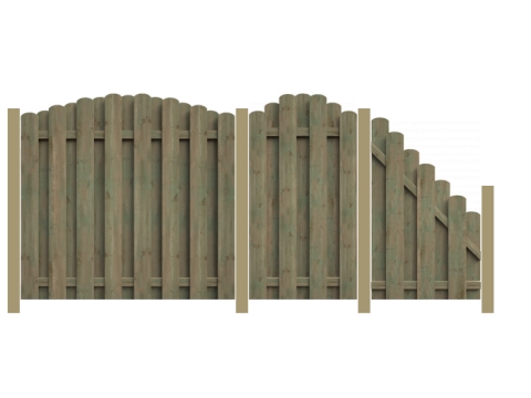 3,99m Bohlenzaun Boleo rund Kiefer kdi gr&uuml;n mit H-Ankern - ME61950